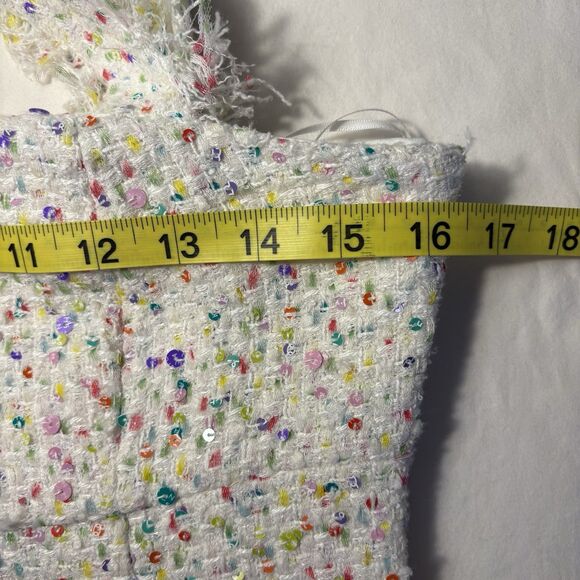 English Factory White Sleeveless Tweed Sequined Boucle’ Mini Dress SZ Small NEW - Picture 15 of 16